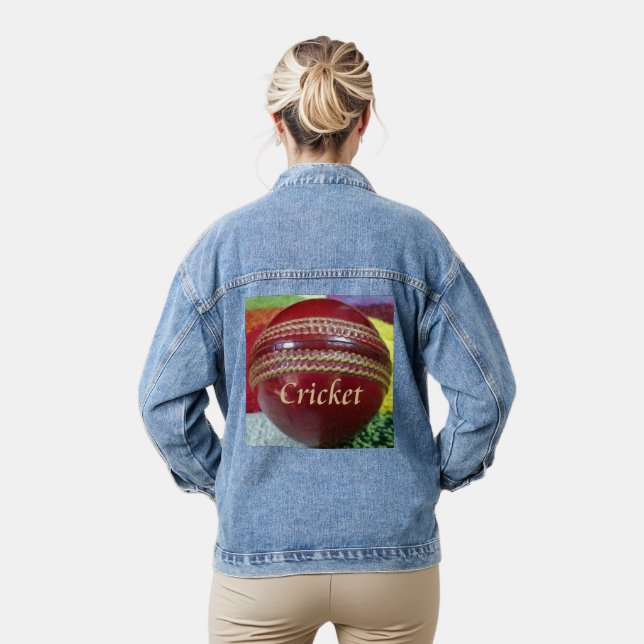 Chaqueta Vaquera Cricket: Impresión del arte Red Hard Ball (Modelo)