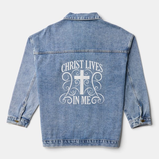 Chaqueta Vaquera Cristo vive en mí cruz de texto y giros (Reverso )