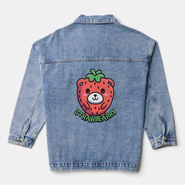 Chaqueta Vaquera ¡Crujiente! Personalizado Cute Strawberry Bear Pun (Reverso )
