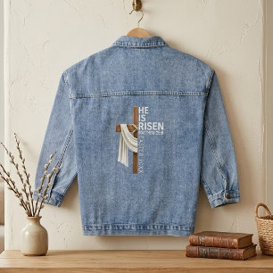 Chaqueta Vaquera Cruz de Pascua Vintage Personalizada Él ha Resucit