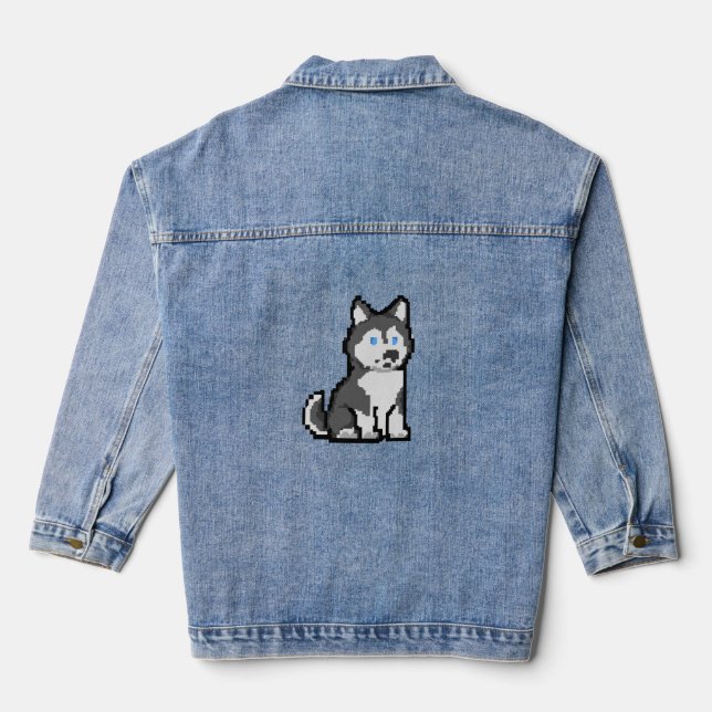 Chaqueta Vaquera Curioso Husky Camiseta Pixel Art - Adorable Retro  (Reverso )