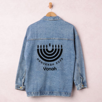 Chaqueta Vaquera Custom Matching Hanukkah 2025 Menorah Minimalist