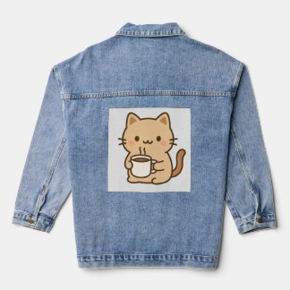 Chaqueta Vaquera Cute Coffee Cat Kawaii Cozy Aesthetic Design