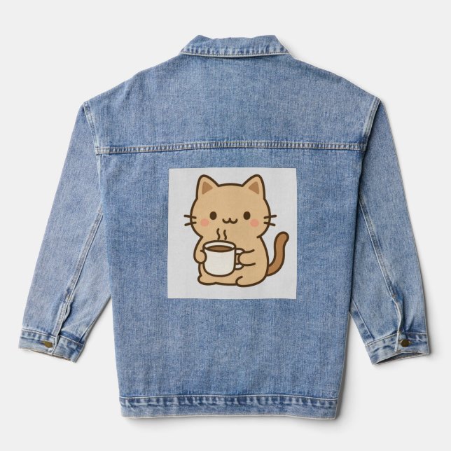 Chaqueta Vaquera Cute Coffee Cat Kawaii Cozy Aesthetic Design (Reverso )