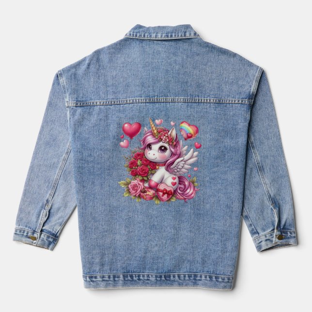 Chaqueta Vaquera Cute El día de San Valentín unicorn (Reverso )