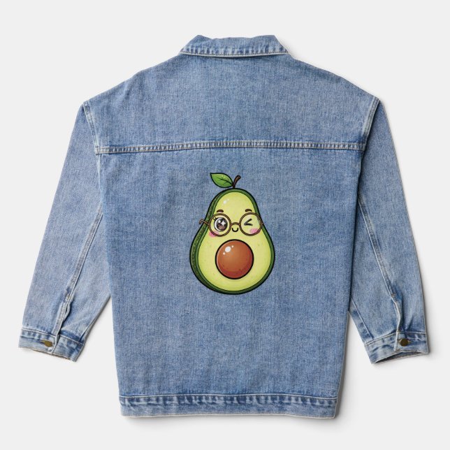 Chaqueta Vaquera Cute Kawaii Winking Avocado with Glasses (Reverso )