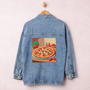 Chaqueta Vaquera Cute Pepperoni Pizza AI Art Denim Jacket