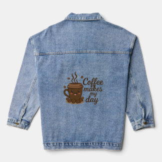Chaqueta Vaquera Cute Smiling Coffee Art Denim Jacket