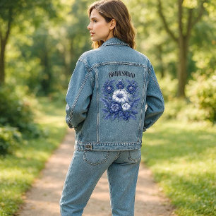 Chaqueta Vaquera Dama de honor Francés Campo Blanco Azul Flora Vint