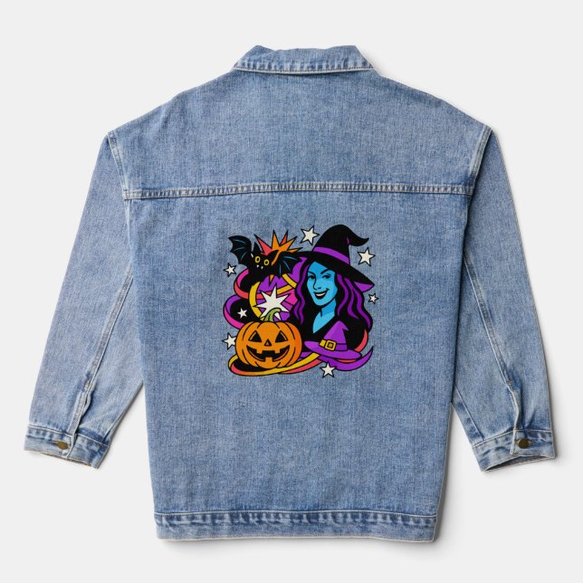 Chaqueta vaquera de arte pop de bruja de Halloween (Reverso )