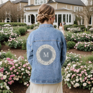 Chaqueta vaquera de boda con monograma azul polvor