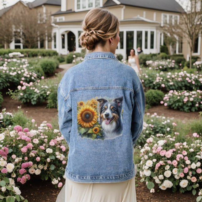 Chaqueta vaquera de Border Collie Sunflower amante (Reverso Boda)