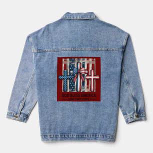 Chaqueta vaquera de cruz patriótica Dios bendiga a