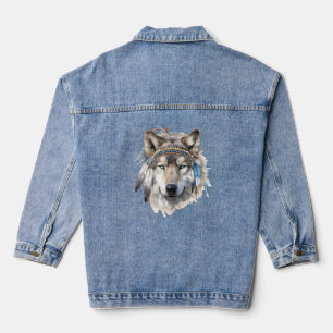 Chaqueta Vaquera Denim de mujer lobo animal de espíritu nativo amer