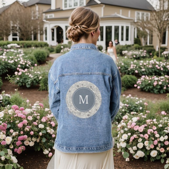 Chaqueta Vaquera Denim Jacket, Boda de Monograma Azul Dusty (Reverso Boda)