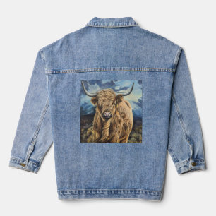 Chaqueta Vaquera Denim Jacket con una valiente vaca de las montañas
