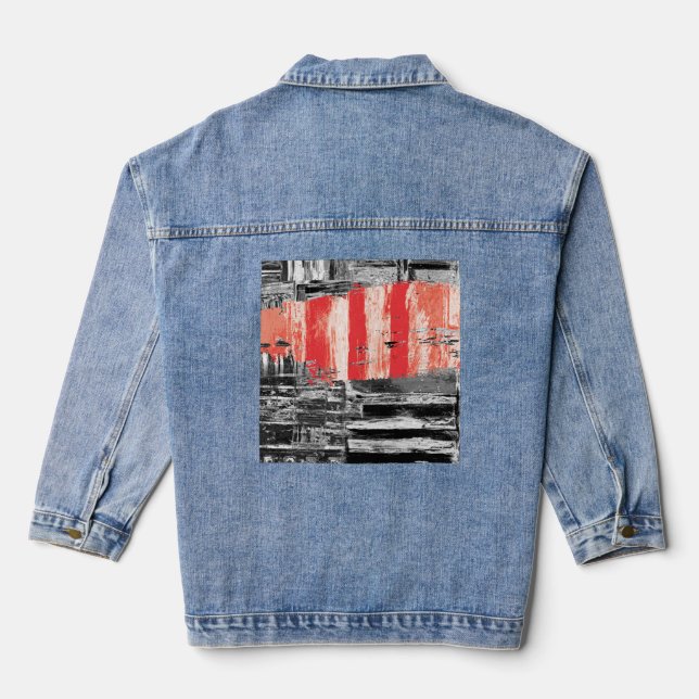 Chaqueta Vaquera Denim Jacket – Red Pulse Abstract Design (Reverso )
