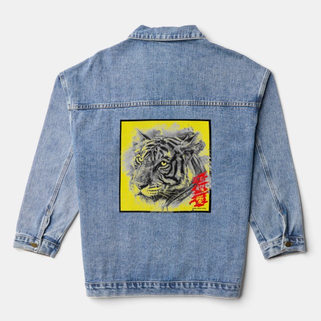 CHAQUETA VAQUERA DENIM JACKET TIGER CON KANJI HOPE FAITVE LOVE (Reverso )