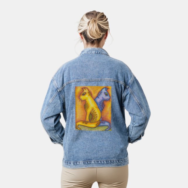 Chaqueta Vaquera Denim Jacket With Floral Cats Pencil Art (Modelo)