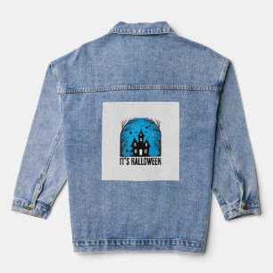 Chaqueta Vaquera Día de Brujas Casa Embrujada Luna Grabado Vintage