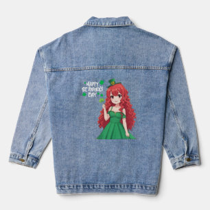 Chaqueta Vaquera día de San Patricio linda, muchacha anime irlandes