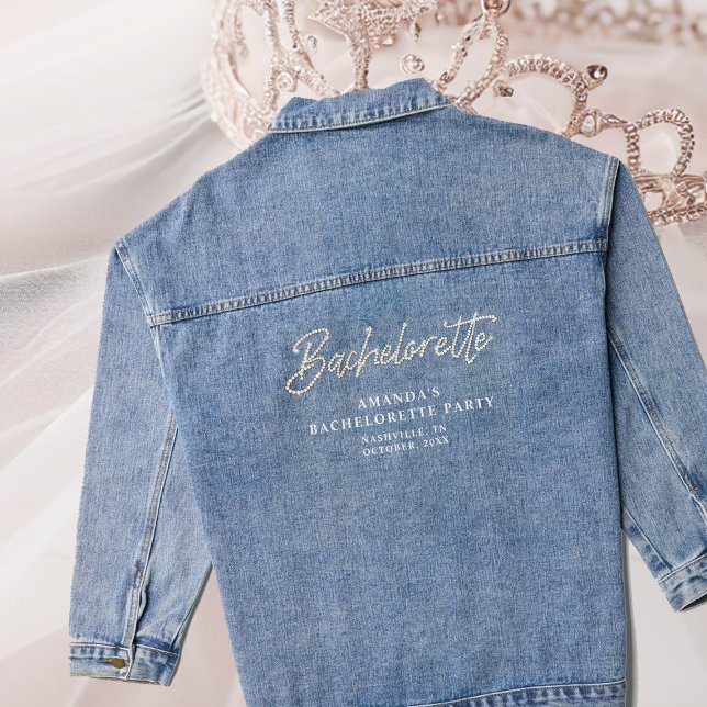 Chaqueta Vaquera Diamantes de imitación Denim Diamonds Personalizad (personalized denim jacket bachelorette party bride rhinestones bling script blue white name custom)