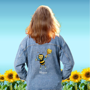 Chaqueta Vaquera Dibujo animado de abeja melífera linda y feliz