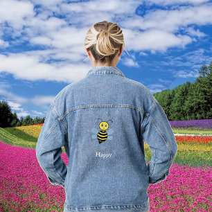 Chaqueta Vaquera Dibujo animado de abeja voladora linda y feliz