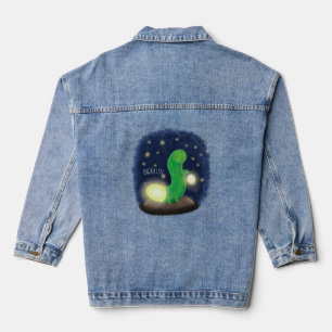 Chaqueta Vaquera Dibujo de caricatura de gusano luminoso verde lind