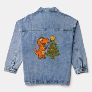 Chaqueta Vaquera Dinosaur lindo con árbol de Navidad