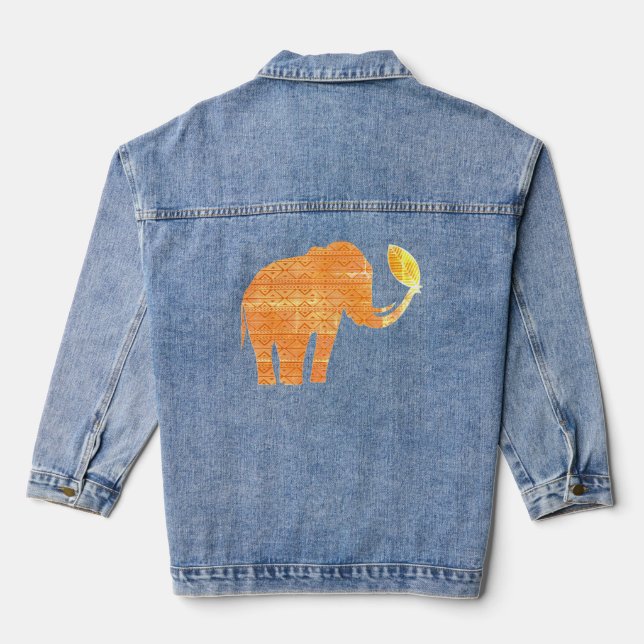 Chaqueta Vaquera Diseño de arte tribal para elefantes (Reverso )