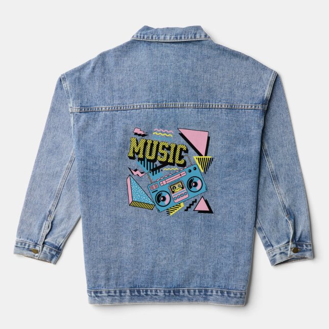 Chaqueta Vaquera Diseño de boombox de música de estilo retro (Reverso )