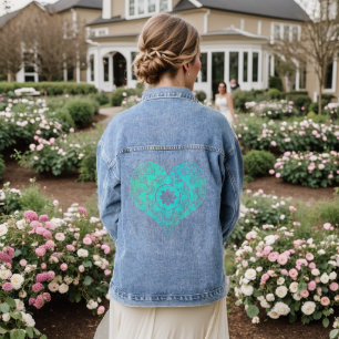 Chaqueta Vaquera Diseño de corazón de azul teal con encaje bohemio