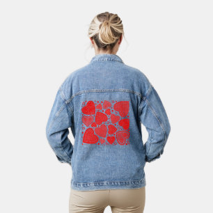Chaqueta Vaquera Diseño de corazones rojos