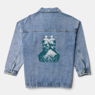 Chaqueta Vaquera Diseño de dos estatuas de samuráis japoneses