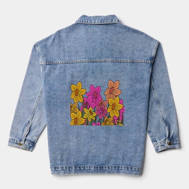 Chaqueta Vaquera Diseño de flores de Daffodils coloridas (Reverso )