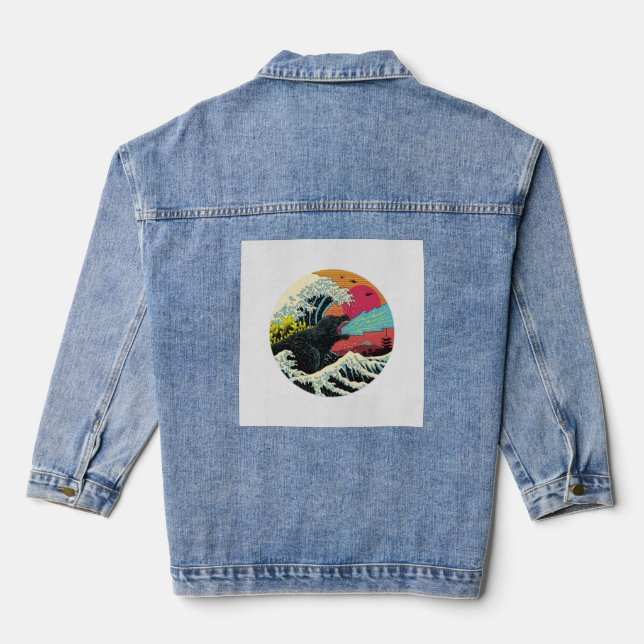 Chaqueta Vaquera Diseño de las olas de Kaiju (Reverso )