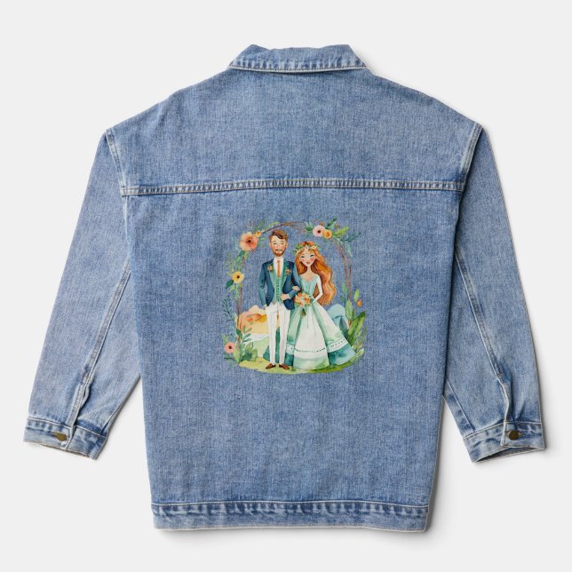 Chaqueta Vaquera diseño de pareja de acuarela casada (Reverso )