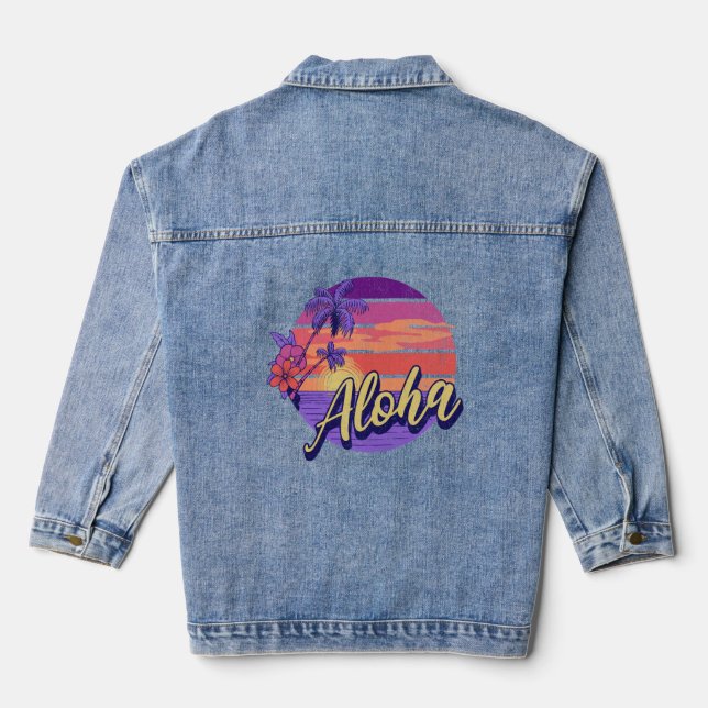 Chaqueta Vaquera Diseño de texto de estilo retro "Aloha" (Reverso )