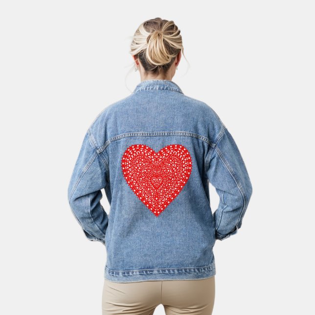 Chaqueta Vaquera Diseño del corazón rojo flotante (Modelo)