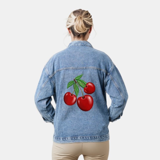 Chaqueta Vaquera Diseño gráfico de cerezas rojas (Modelo)