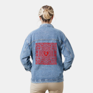 Chaqueta Vaquera Diseño Inicial Personalizado de Corazones Rojos