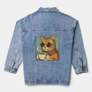 Chaqueta Vaquera Diseño Retro de Cool Cat Coffee para Amantes de lo