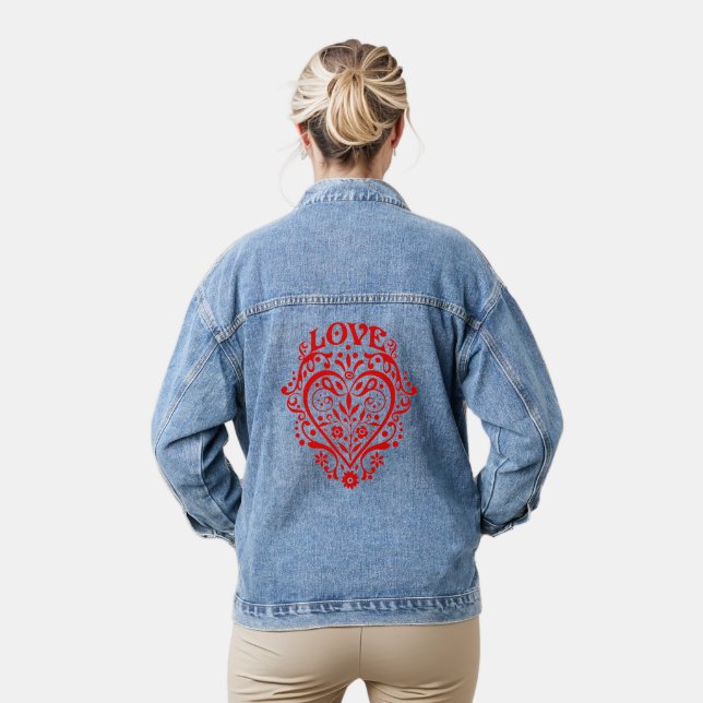 Chaqueta Vaquera Diseño romántico de corazón de amor rojo (Modelo)
