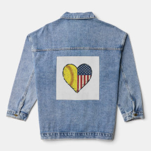 Chaqueta Vaquera Diseño vectorial vintage corazón softball patrióti