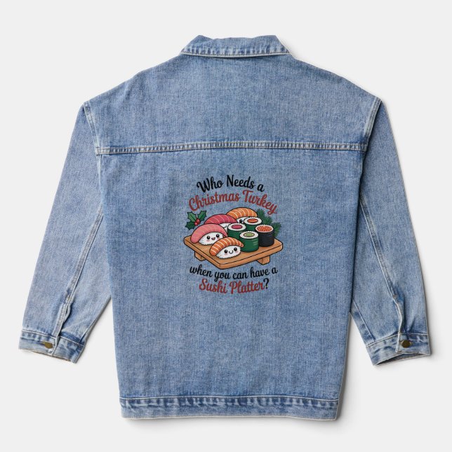 Chaqueta Vaquera Divertido Plato de Sushi de Navidad Kawaii (Reverso )