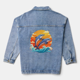 Chaqueta Vaquera Dos delfines de dibujos animados saltando