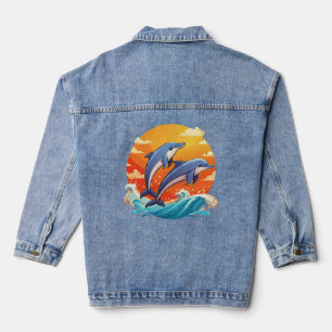 Chaqueta Vaquera Dos delfines de dibujos animados saltando