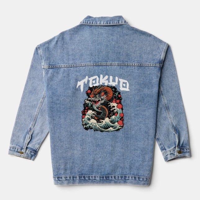 Chaqueta Vaquera Dragón baila el paisaje retro japonés (Reverso )