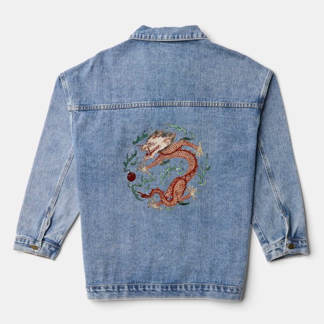 Chaqueta Vaquera Dragón chino antiguo persiguiendo la perla en llam (Reverso )